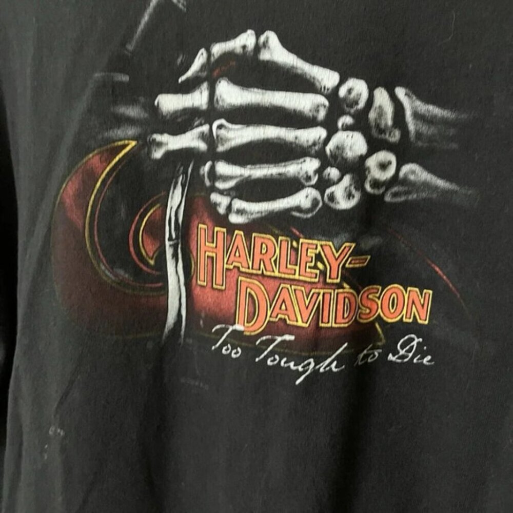 2008 Harley Davidson Too Tough To Die Skeleton T-shirt Moto Size Large Y2K - Picture 3 of 6